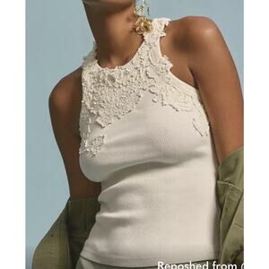 Anthropologie Sz XS Lace Tank Top Crochet Caroline Constas Ivory Racerback NEW